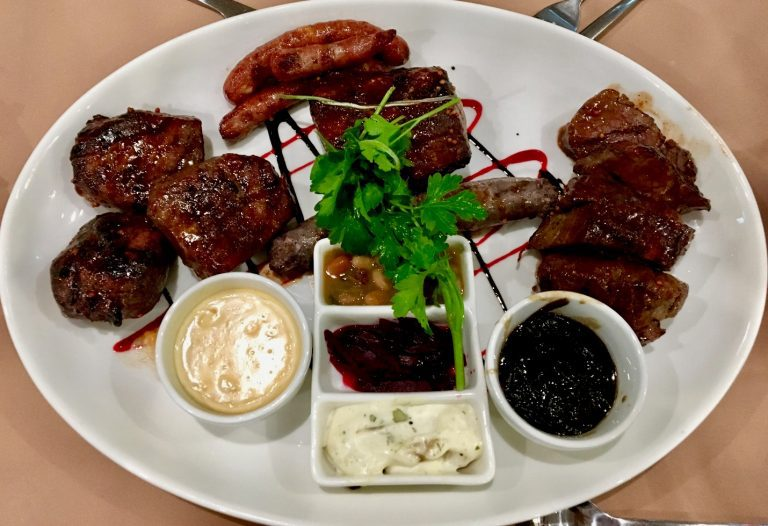 Meat platter with Springbok, Kudu, Impala, Warthog sausage, Ostrich sausage and Ostrich steak